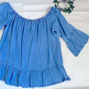 Off shoulder faux denim top